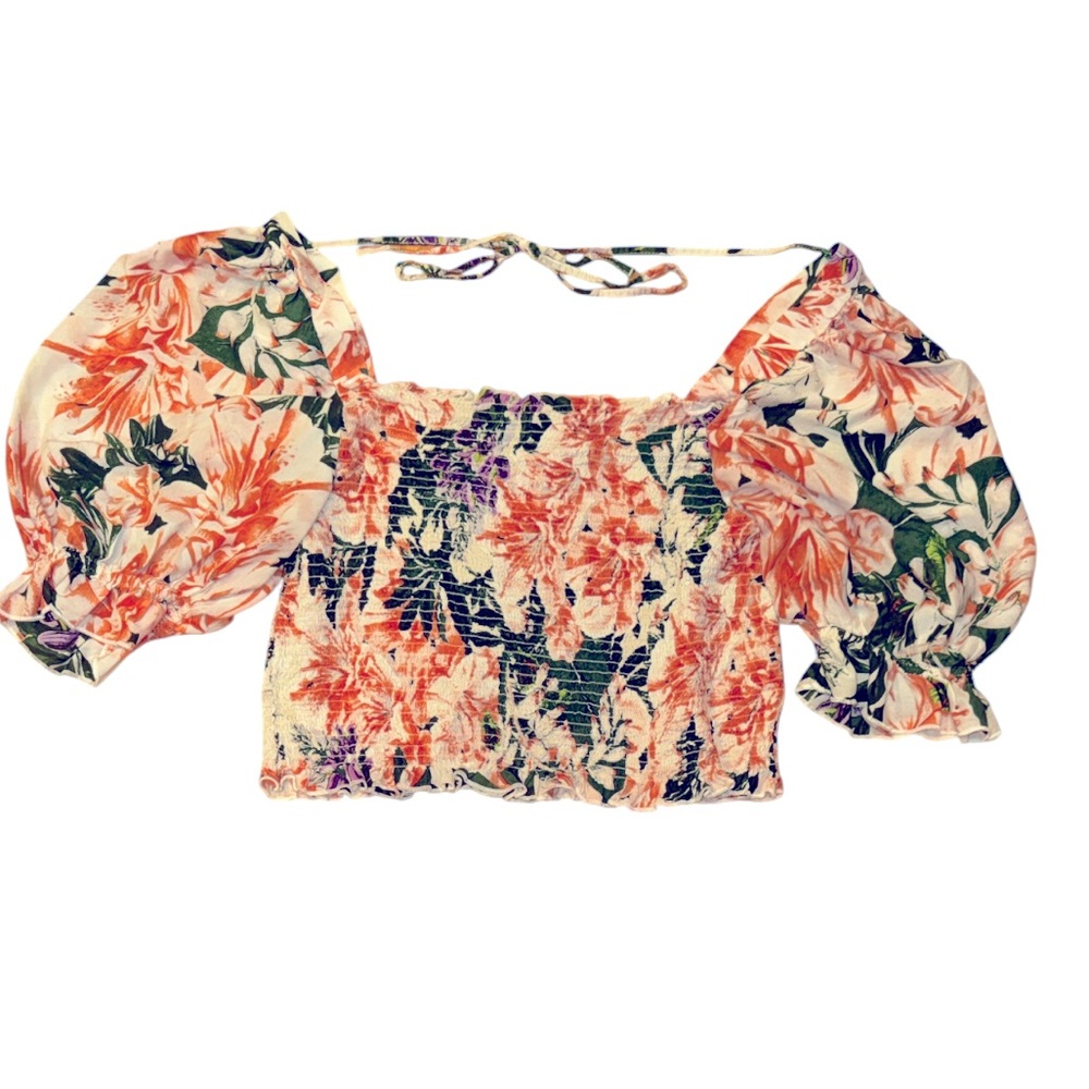 HEM FLORAL PRINT
SMOCKED PUFF SLEEVE TOP-SIZE XL